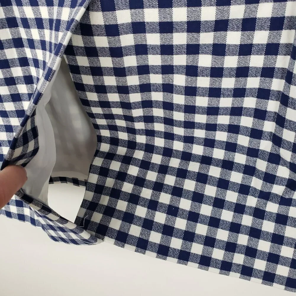 J Crew Petite No 3 Pencil Skirt NWT Bi-Stretch Midi Blue White Gingham Size 12P
